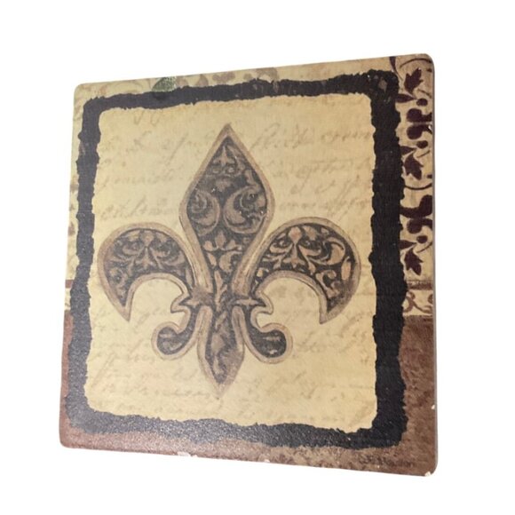 Fleur-De-Lis Thirstystone Cork-Backed Square Coaster - Picture 1 of 2